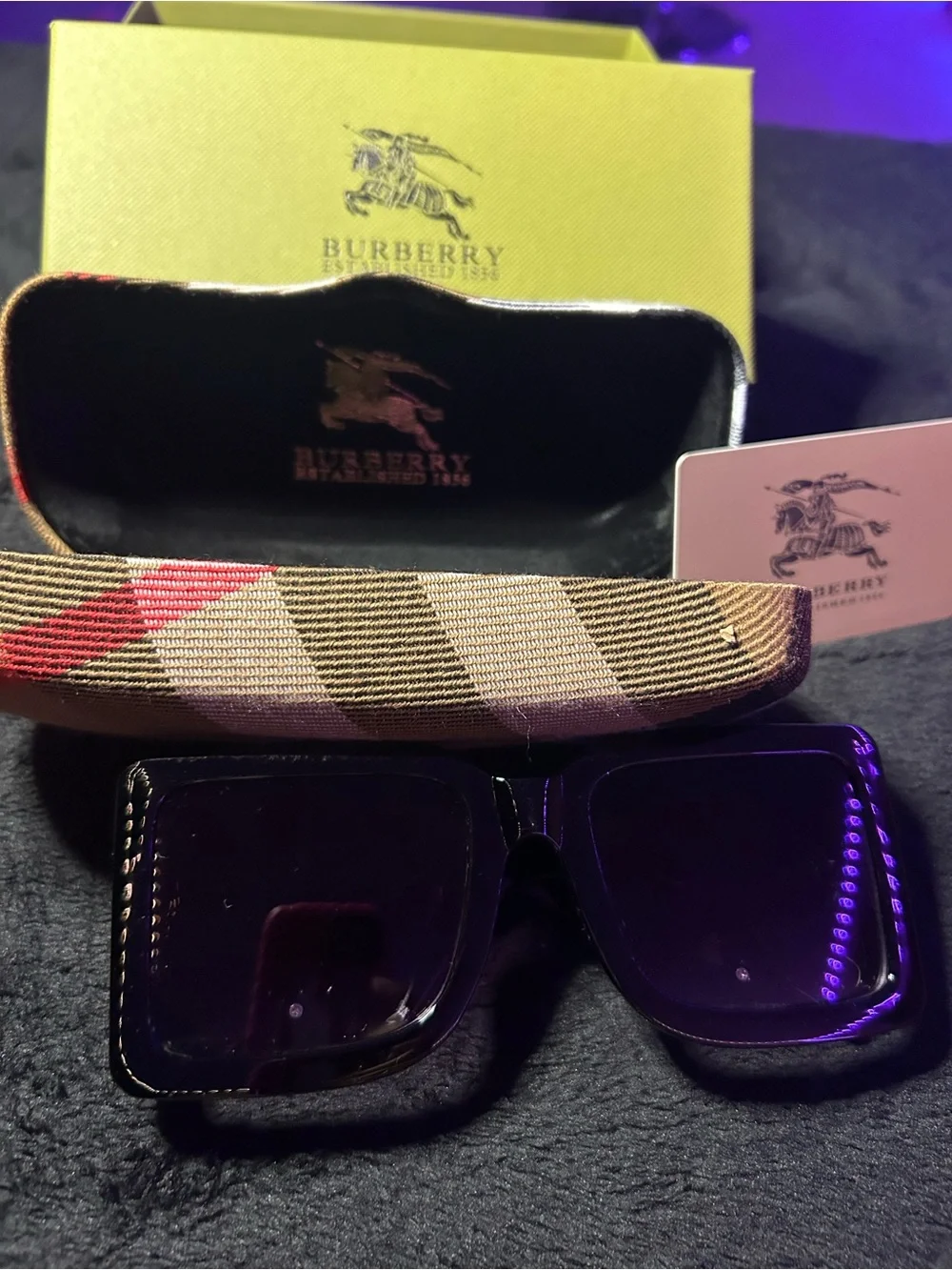 Burberry Black Glossy Sunglasses with Gold TB Logos